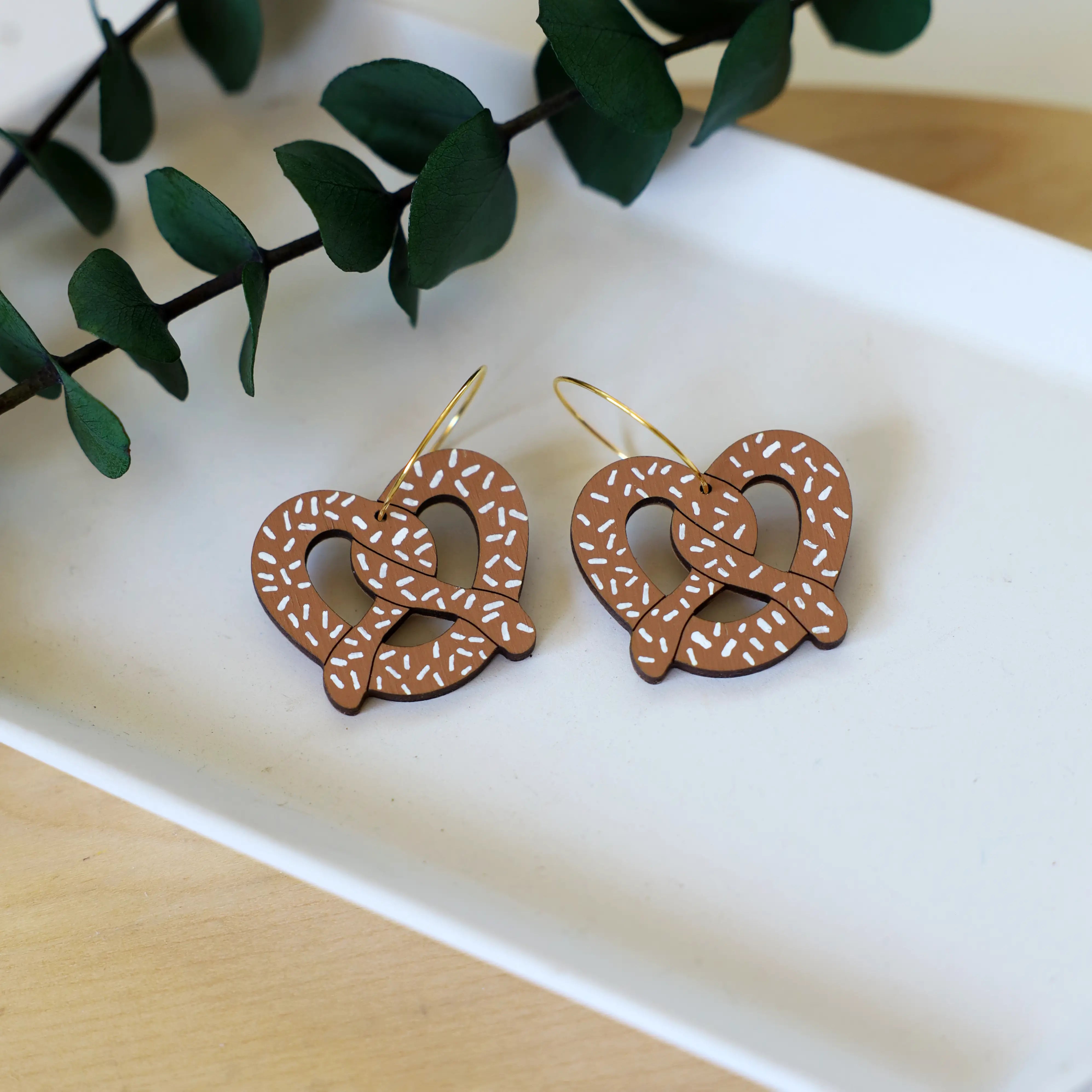 Pretzel Hoop Earrings hand painted on lightweight wood by LE CHIC MIAMI