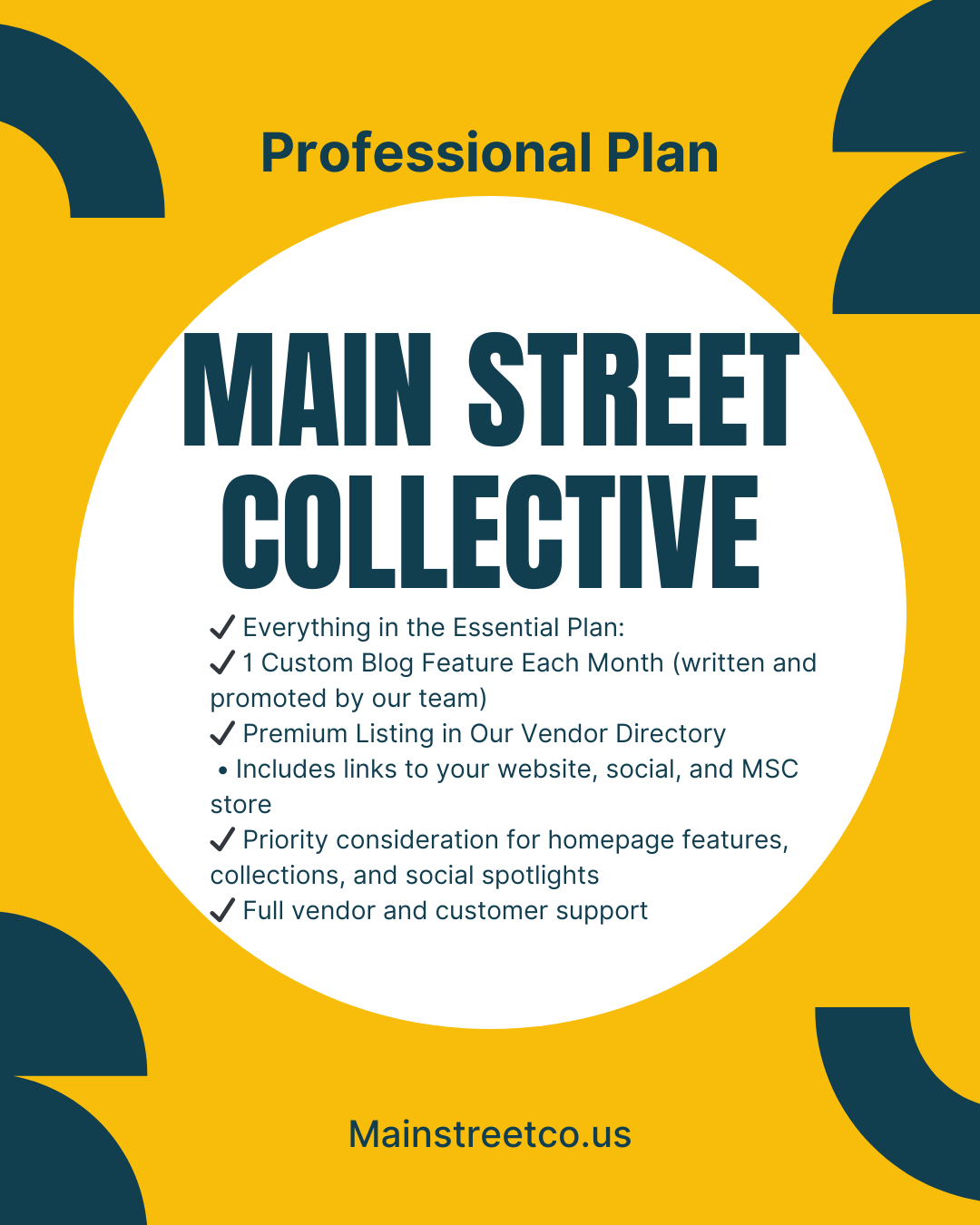 Main Street Collective Professional Plan: Boost Your Business with Custom Blog Features & Vendor Directory Listing!