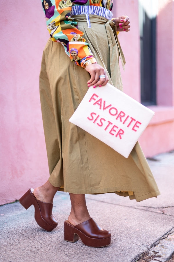 The Favorite Sister Canvas Clutch by TheTinyTassel, handmade leather goods detail photo 2