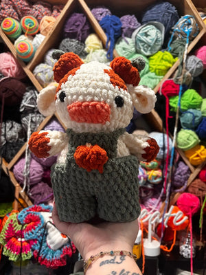 Pumpkin Callie the Cow crocheted by Klassy Krafts, 3D printed toy main product photo
