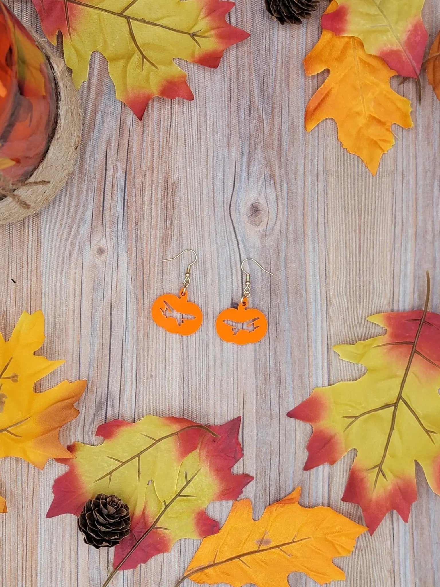 Pumpkin Plane Earrings by EverLee Creations, handmade jewelry main product photo