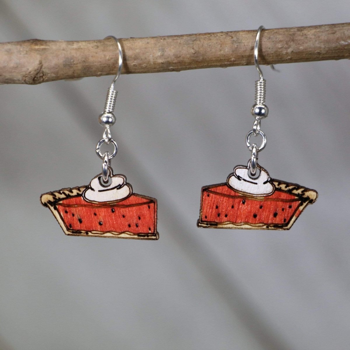 Pumpkin Pie Wooden Dangle Earrings | Thanksgiving Dessert Jewelry by Cate's Concepts, LLC, handmade jewelry main product photo