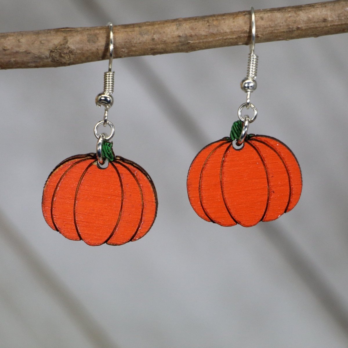 Pumpkin Wooden Dangle Earrings | Fall Autumn Jewelry detail view by Cate's Concepts, LLC
