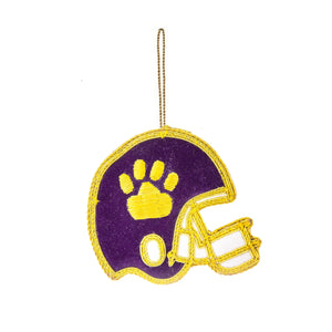 Purple & Gold Football Helmet Embroidered Christmas Ornament by Nola Tawk, Southern home decor main product photo