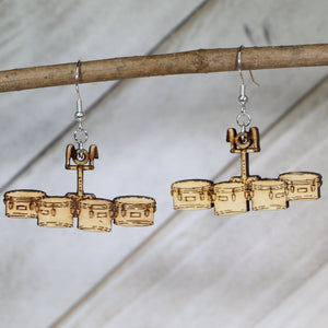 Quad Drum Wooden Dangle Earrings | Marching Band Jewelry