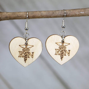 RN Nurse Wooden Dangle Earrings | Registered Nurse Gift