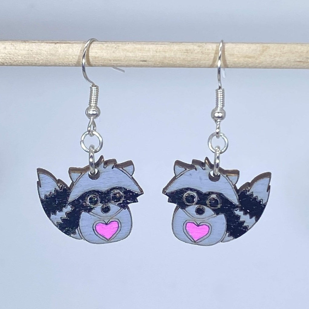 Raccoon Wooden Earrings | Cute Woodland Animal Jewelry