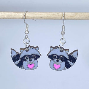 Raccoon Wooden Earrings | Cute Woodland Animal Jewelry