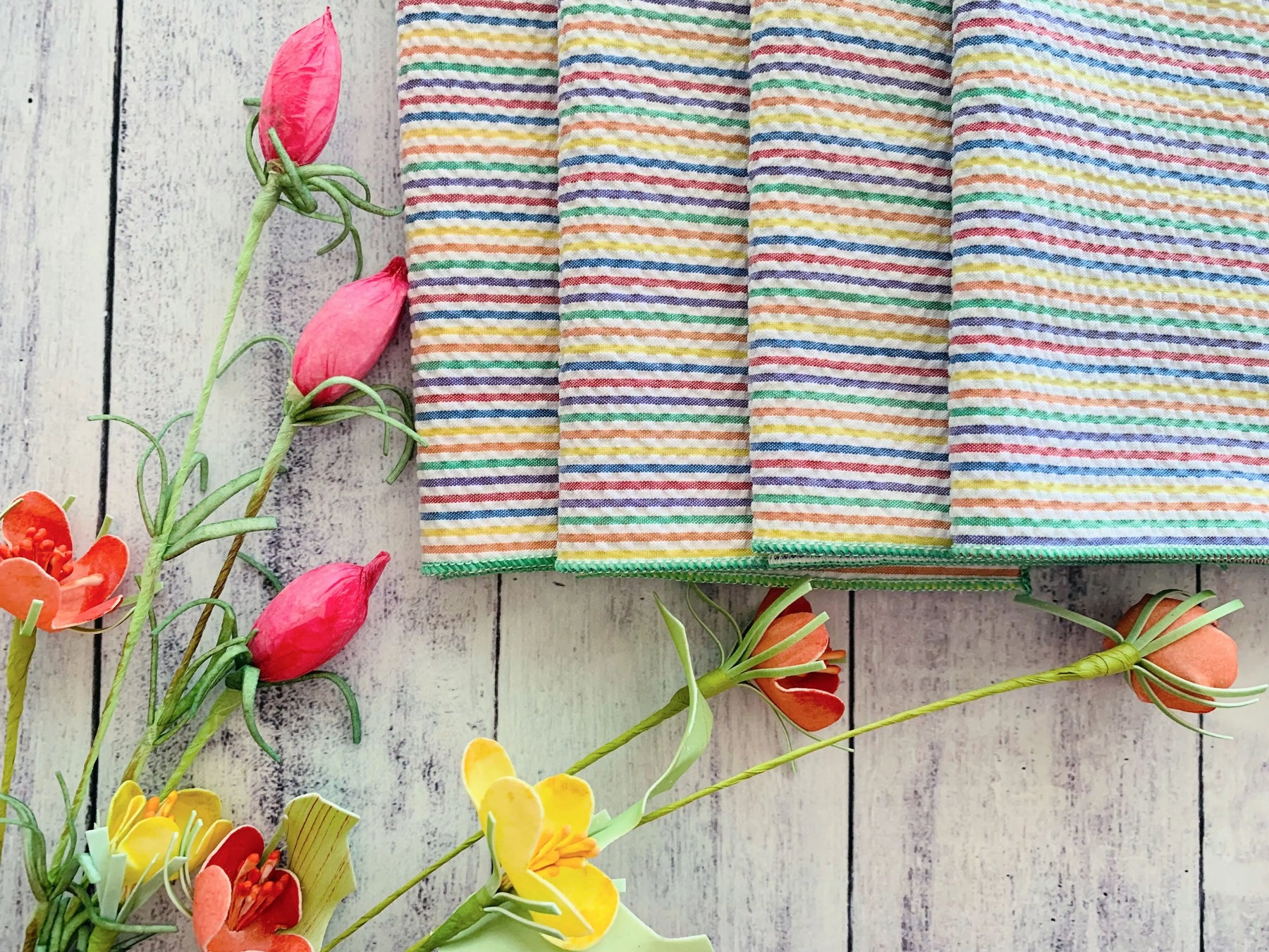 Rainbow Seersucker Cloth Napkins, set of four by Dot and Army, table linens detail photo 2