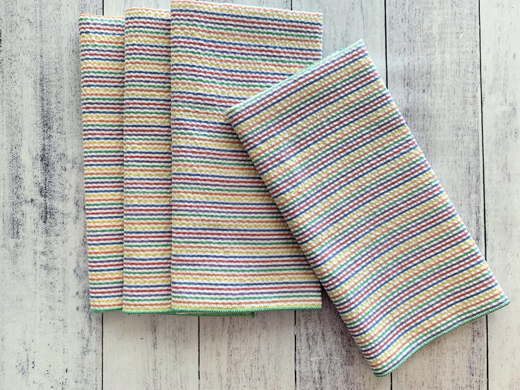 Rainbow Seersucker Cloth Napkins, set of four by Dot and Army, table linens detail photo 3