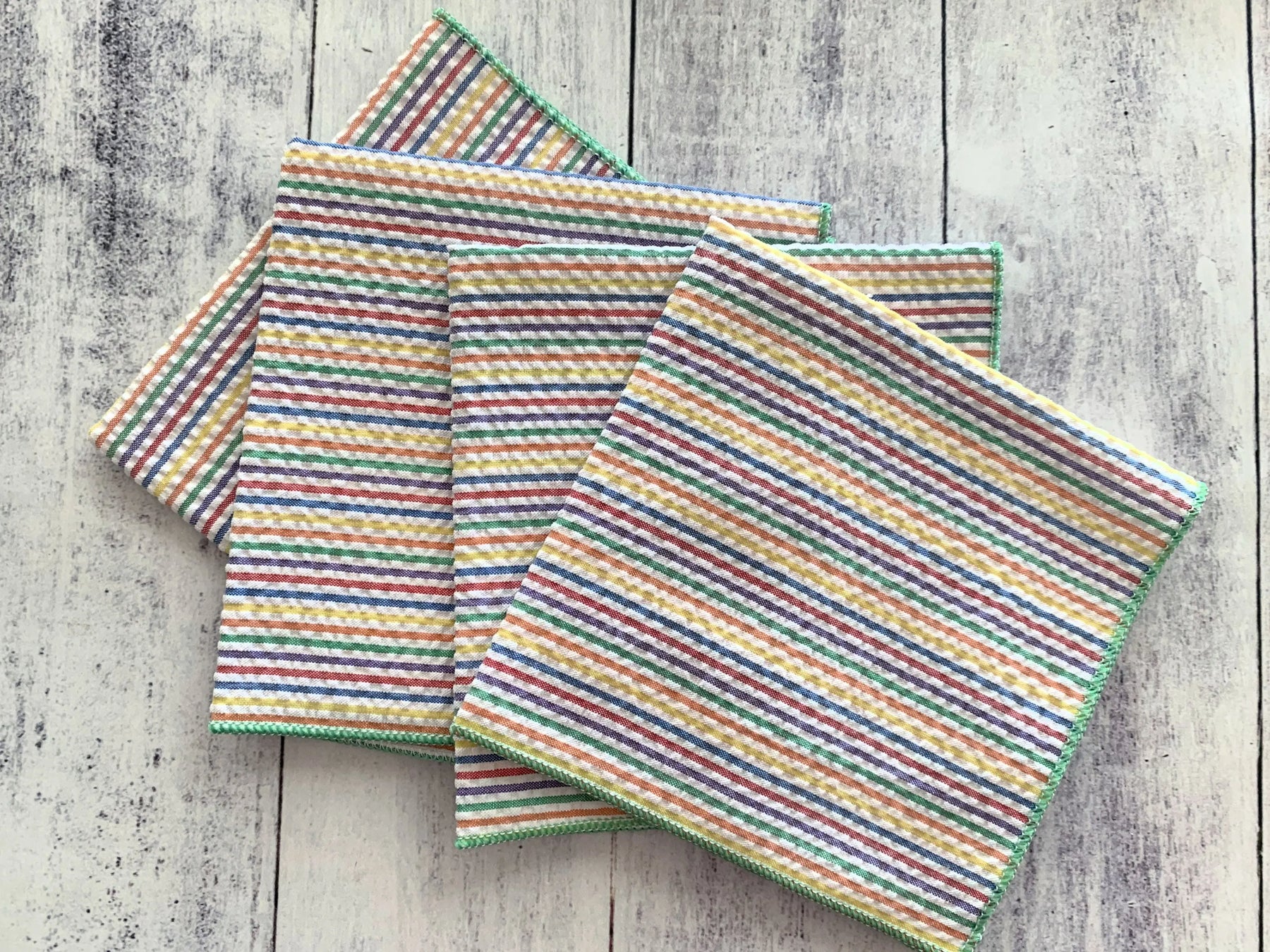 Rainbow Seersucker Cloth Napkins, set of four by Dot and Army, table linens detail photo 4