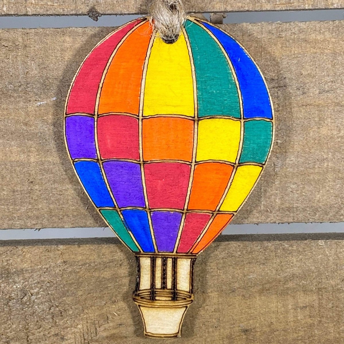 Rainbow Hot Air Balloon Wooden Christmas Ornament | Colorful Holiday Decor