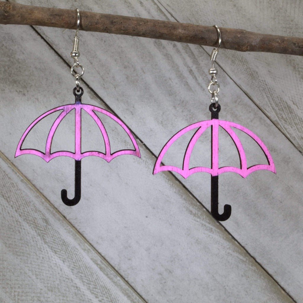 Rainy Day Umbrella Wooden Dangle Earrings | Weather Jewelry