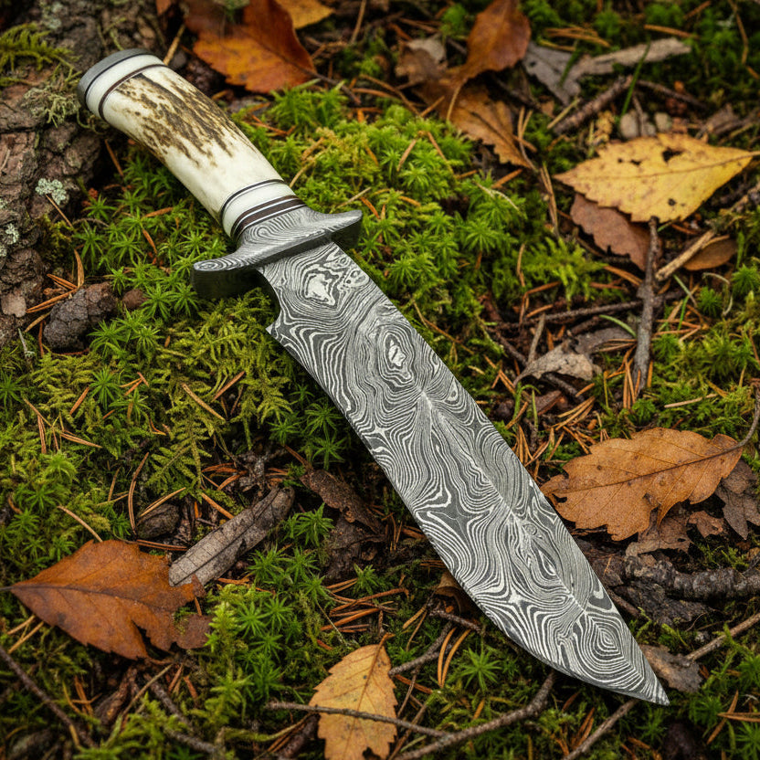 Handmade Damascus Steel Sharp Blade Bowie Knife With Unique Handle Best Gift Item