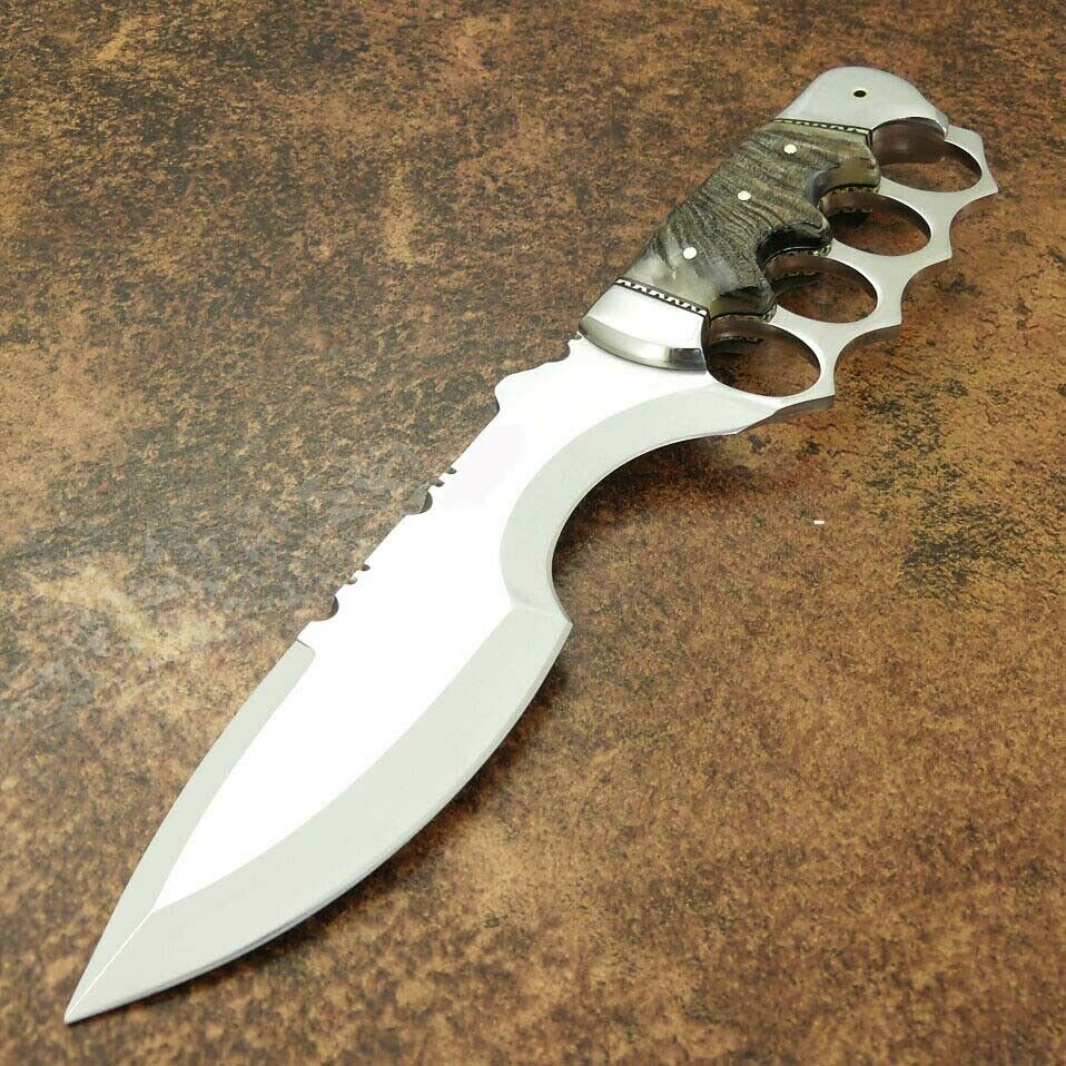 Custom Handmade D2 Steel Outdoor Hunting Tracker Knife — Ram Horn & Steel Bolster Handle