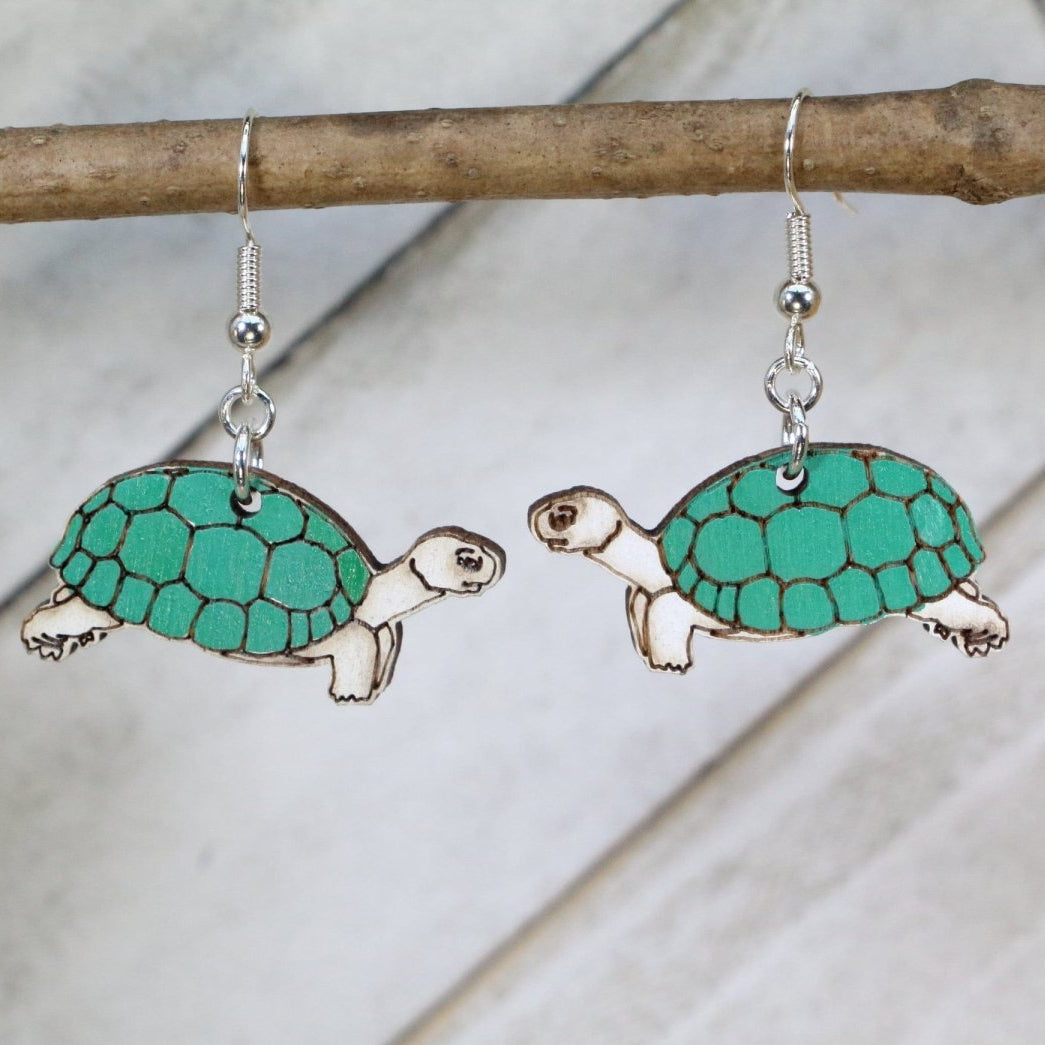 Realistic Turtle Wooden Dangle Earrings | Sea Turtle Jewelry by Cate's Concepts, LLC, handmade jewelry main product photo