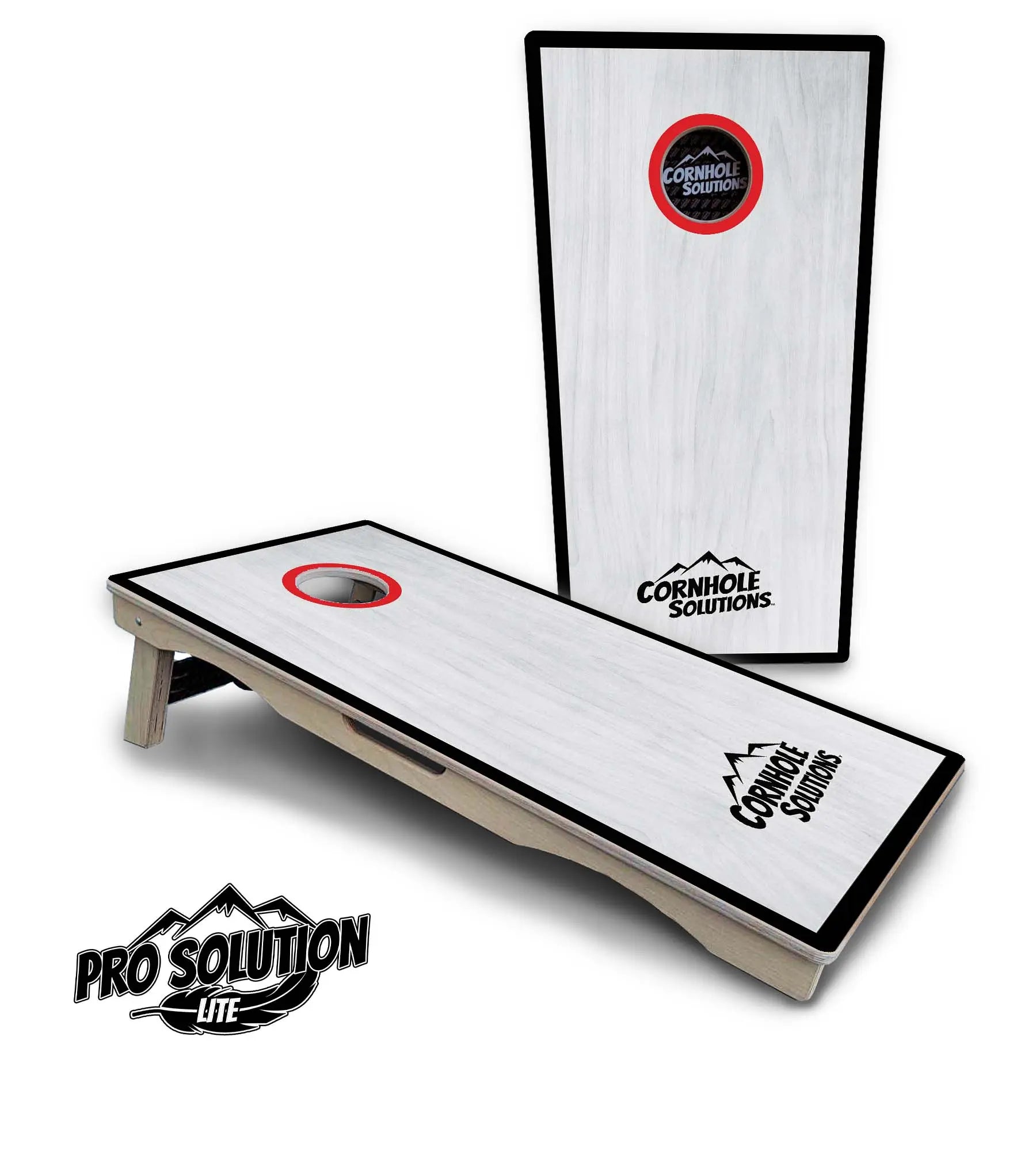 Red/Black Hole Ring Grey Wash Cornhole Boards - Pro Solution Lite Series Cornhole Solutions