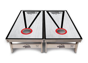 Red/Black Hole Ring Grey Wash Cornhole Boards - Professional Tournament Series