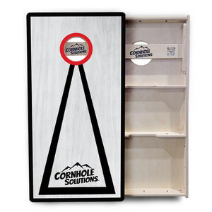 Red/Black Hole Ring Grey Wash Cornhole Boards - Professional Tournament Series