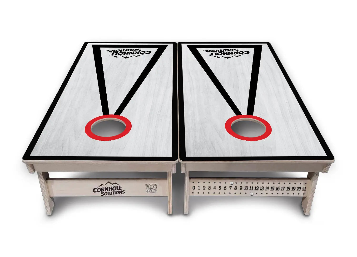 Red/Black Hole Ring Grey Wash Cornhole Boards - Professional Tournament Series