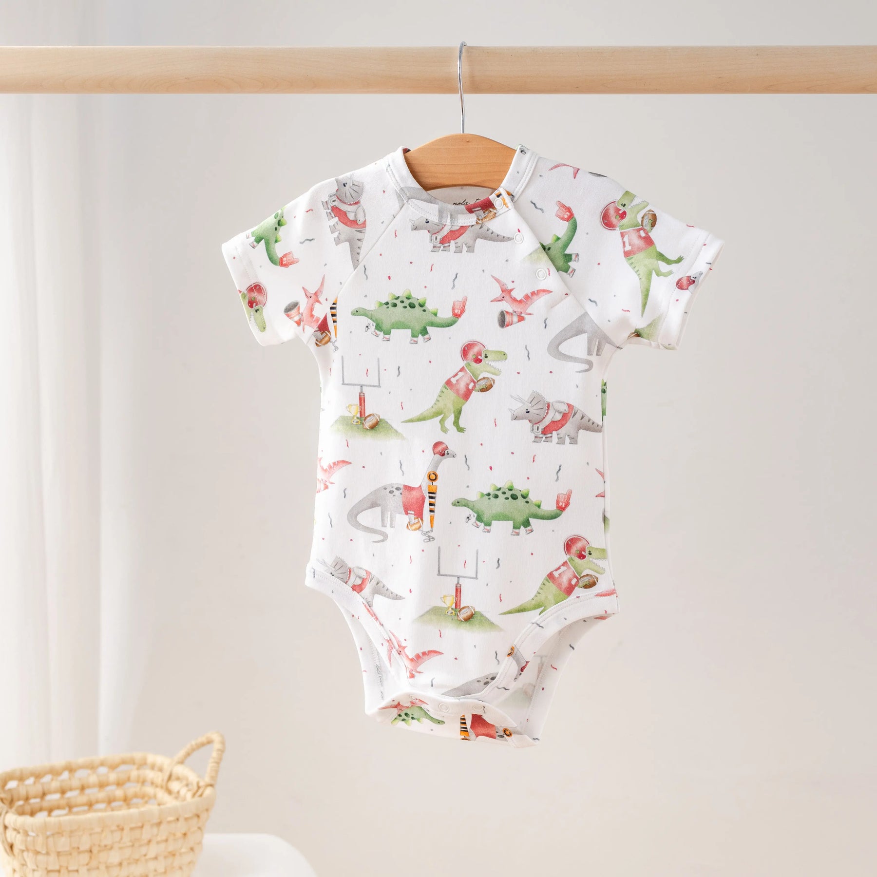 Red Dino All-Stars Organic Cotton Onesie by Nola Tawk, Southern lifestyle apparel main product photo