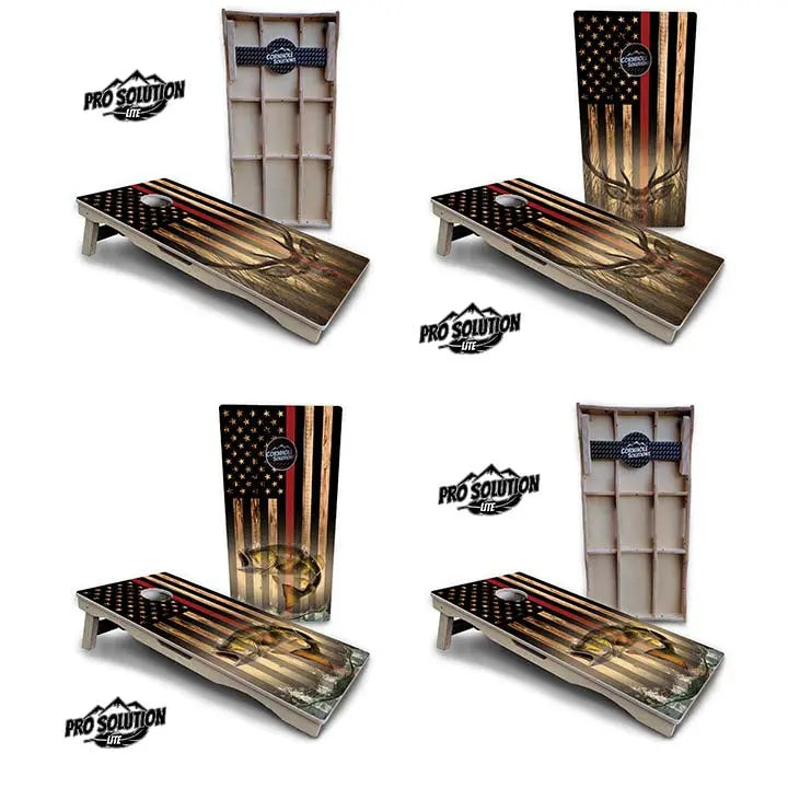 Red Line Deer & Fish Flag Cornhole Boards - Pro Solution Elite Series by Cornhole Solutions, custom cornhole board main product photo