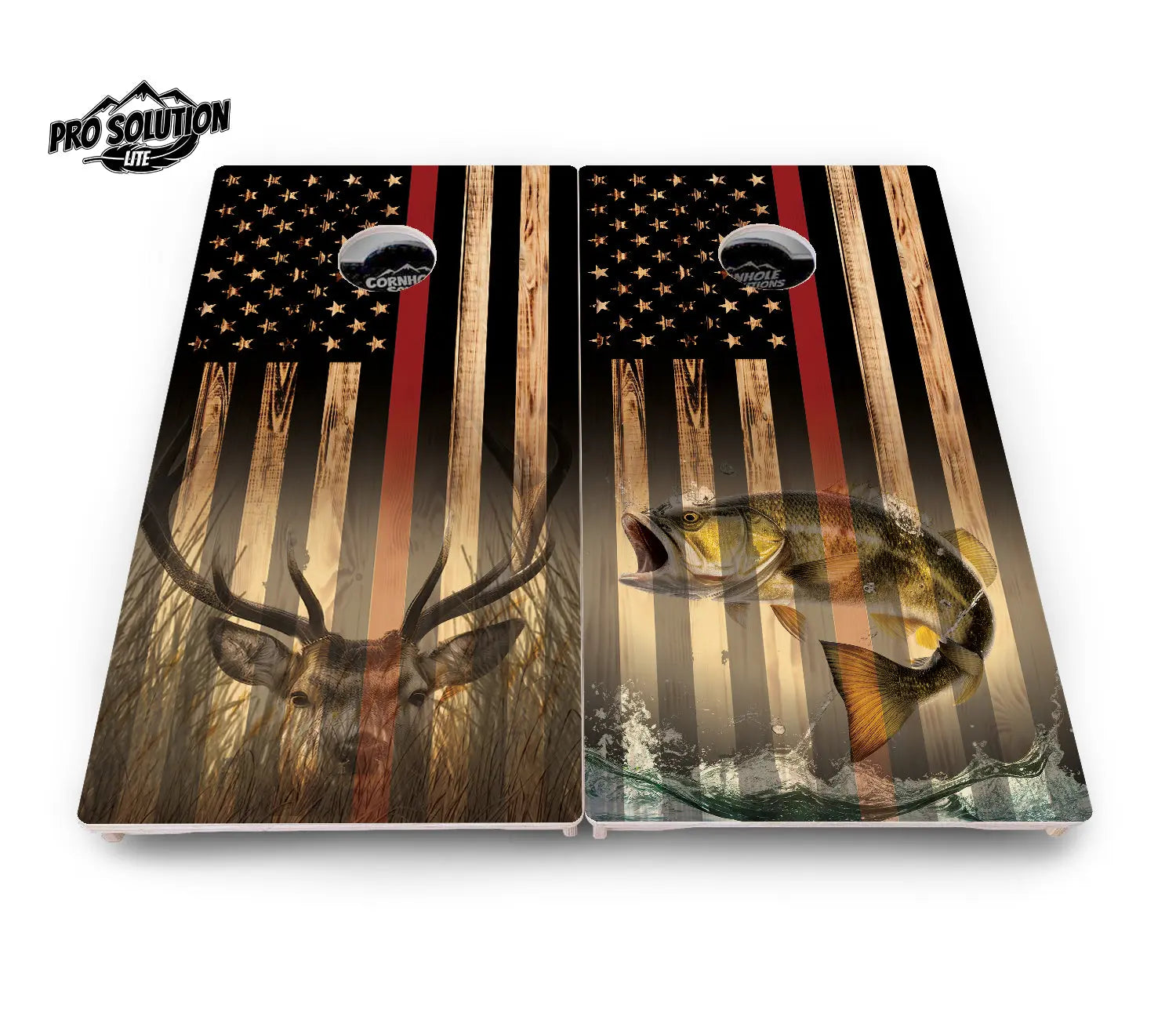 Red Line Deer & Fish Flag Cornhole Boards - Pro Solution Lite Series Cornhole Solutions