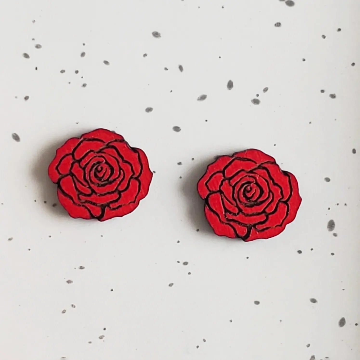 Red Rose Stud Earrings hand painted on lightweight wood by LE CHIC MIAMI