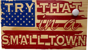 American Flag Try That In A Small Town Decorative and Secure Gun Cabinet (Red and Blue)