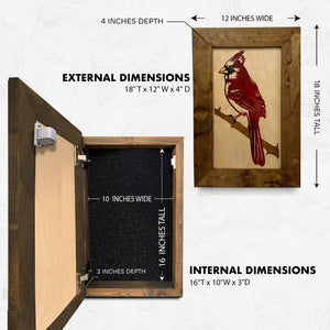 Red Cardinal Bird Gun Concealment Furniture - Handcrafted Hidden Gun Storage Wall Decor - Hidden Gun Shelf with Magnetic Lock for Quick Access