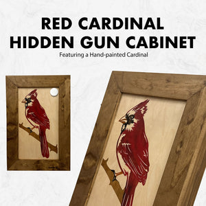 Red Cardinal Bird Gun Concealment Furniture - Handcrafted Hidden Gun Storage Wall Decor - Hidden Gun Shelf with Magnetic Lock for Quick Access