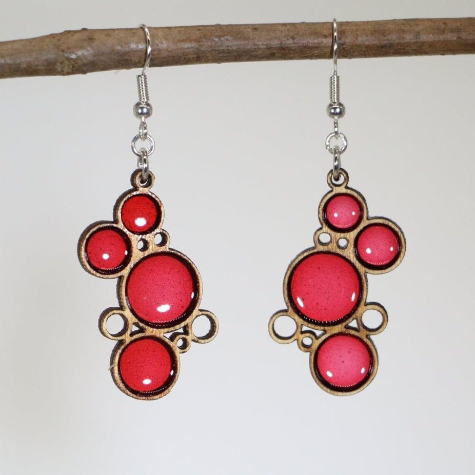 Red Circle Wooden Earrings | Minimalist Geometric Jewelry