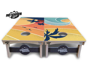 Retro Beach Cornhole Boards - Pro Solution Lite Series by Cornhole Solutions, custom cornhole board detail photo 3