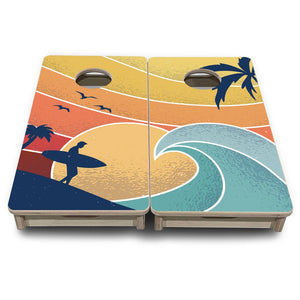 Retro Beach Surf & Wave - Mini or Vacation Size Cornhole Boards by Cornhole Solutions, custom cornhole board detail photo 2