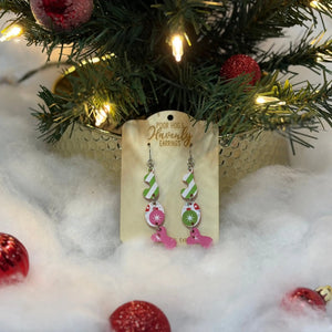 Retro JOY Christmas Earrings by Poor Hog Customs, handmade jewelry detail photo 3