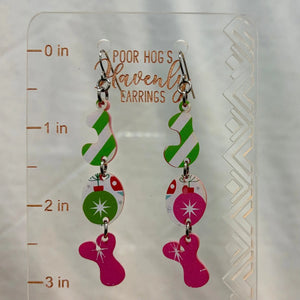 Retro JOY Christmas Earrings by Poor Hog Customs, handmade jewelry detail photo 4