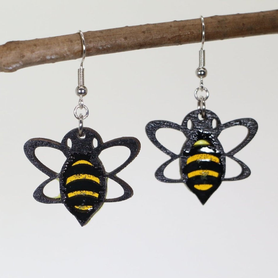Retro Bee Wooden Dangle Earrings | Vintage Insect Jewelry
