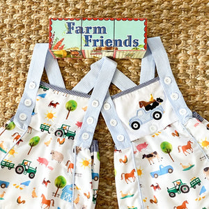 Reversible Farm Truck Sunsuit by Seven Lantern Lane, children's boutique clothing detail photo 7