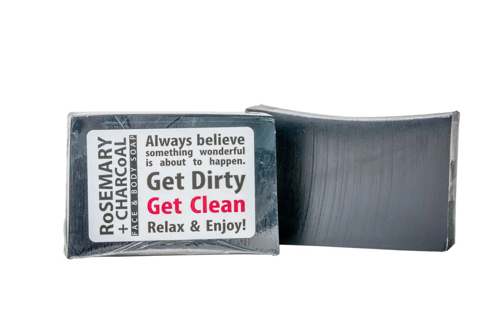 Rosemary + Charcoal Face & Body Soap 5 Oz by Essential Journeys, natural skincare main product photo