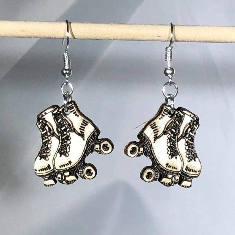 Roller Derby Skate Wooden Dangle Earrings | Skating Jewelry by Cate's Concepts, LLC, handmade jewelry main product photo