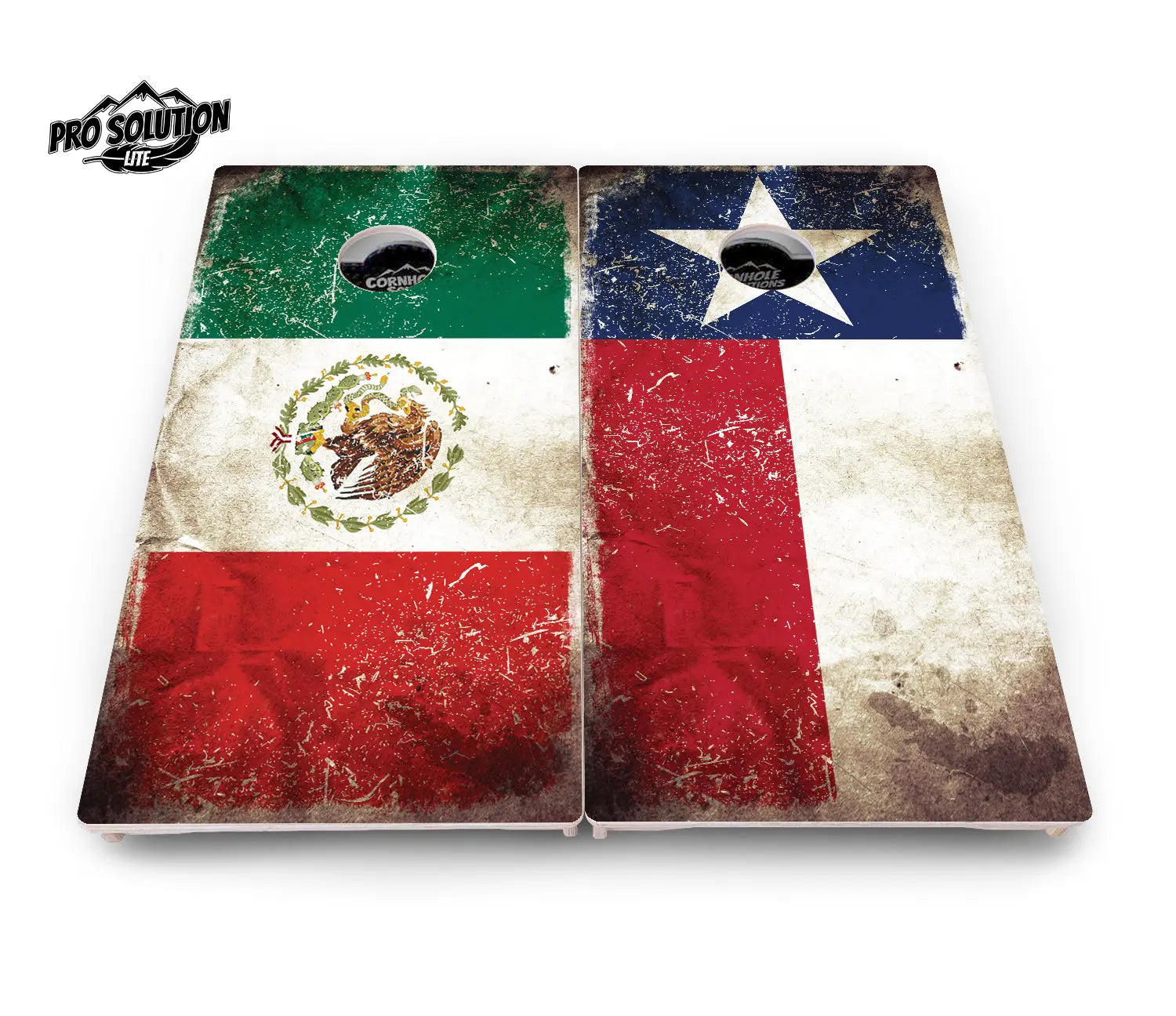 Rustic Texas & Mexico Flag Cornhole Boards - Pro Solution Lite Series by Cornhole Solutions, custom cornhole board detail photo 3