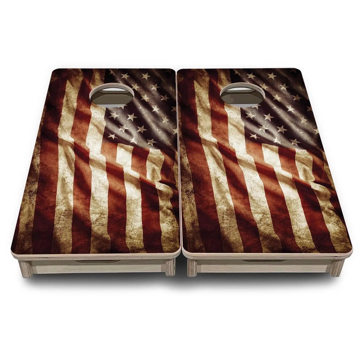 Rustic Wavy Flag - Mini or Vacation Size Cornhole Boards by Cornhole Solutions, custom cornhole board detail photo 2