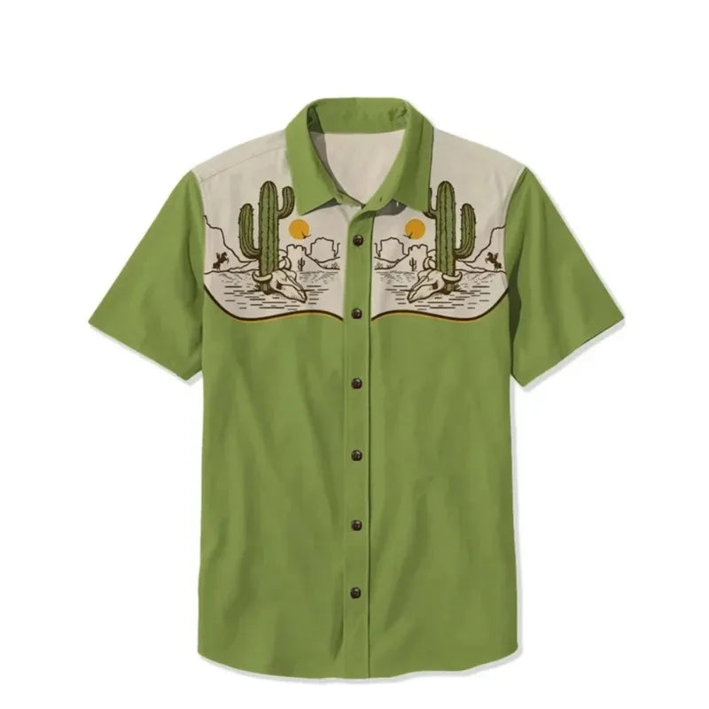 Retro Western Cactus Print Men's Shirt — Camp Collar Button-Down by The Mississippi Mermaid Mercantile