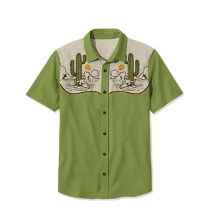 Retro Western Cactus Print Men's Shirt — Camp Collar Button-Down by The Mississippi Mermaid Mercantile
