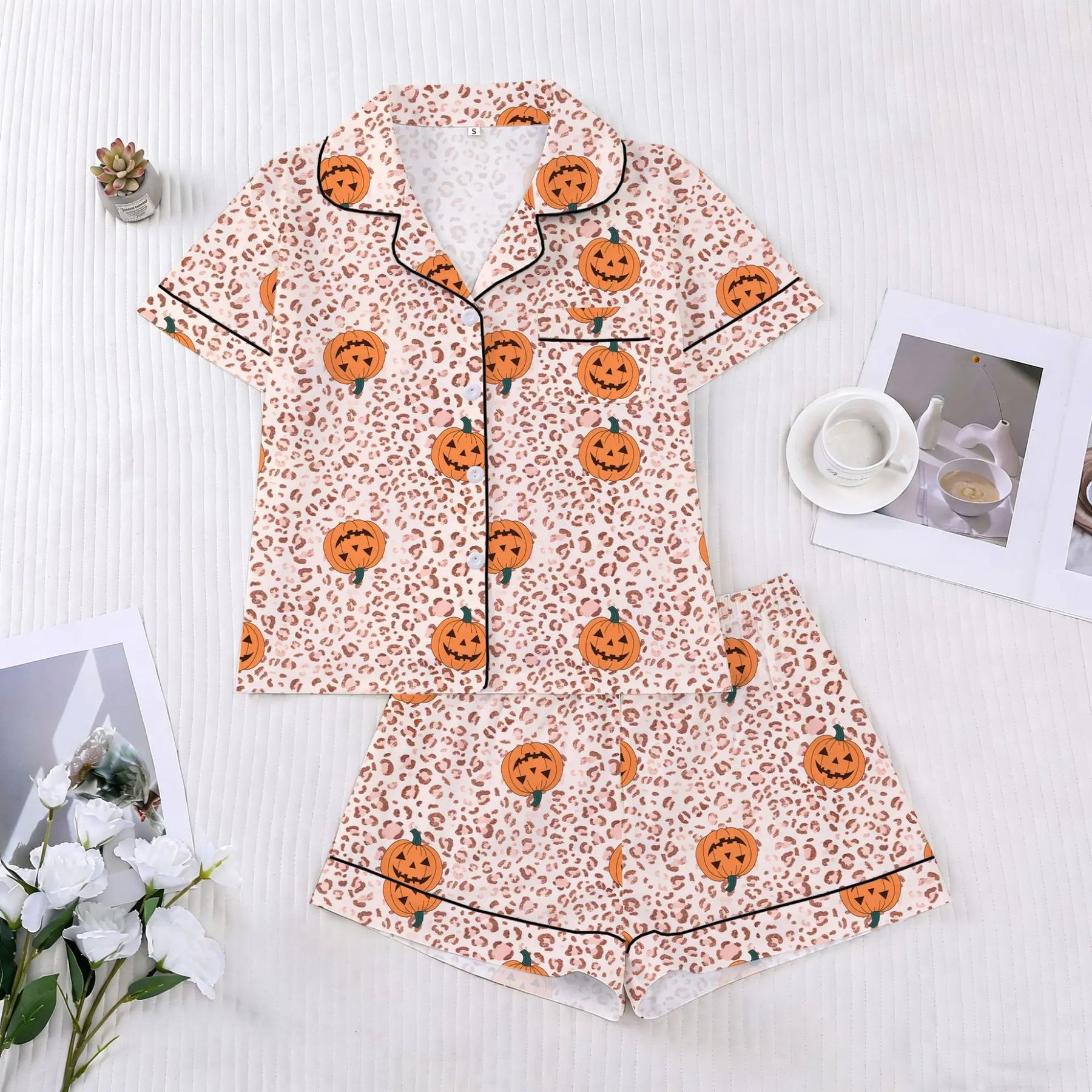 Halloween Ghost & Pumpkin Women's Pajama Set — Short Sleeve Top & Shorts by The Mississippi Mermaid Mercantile - view 7