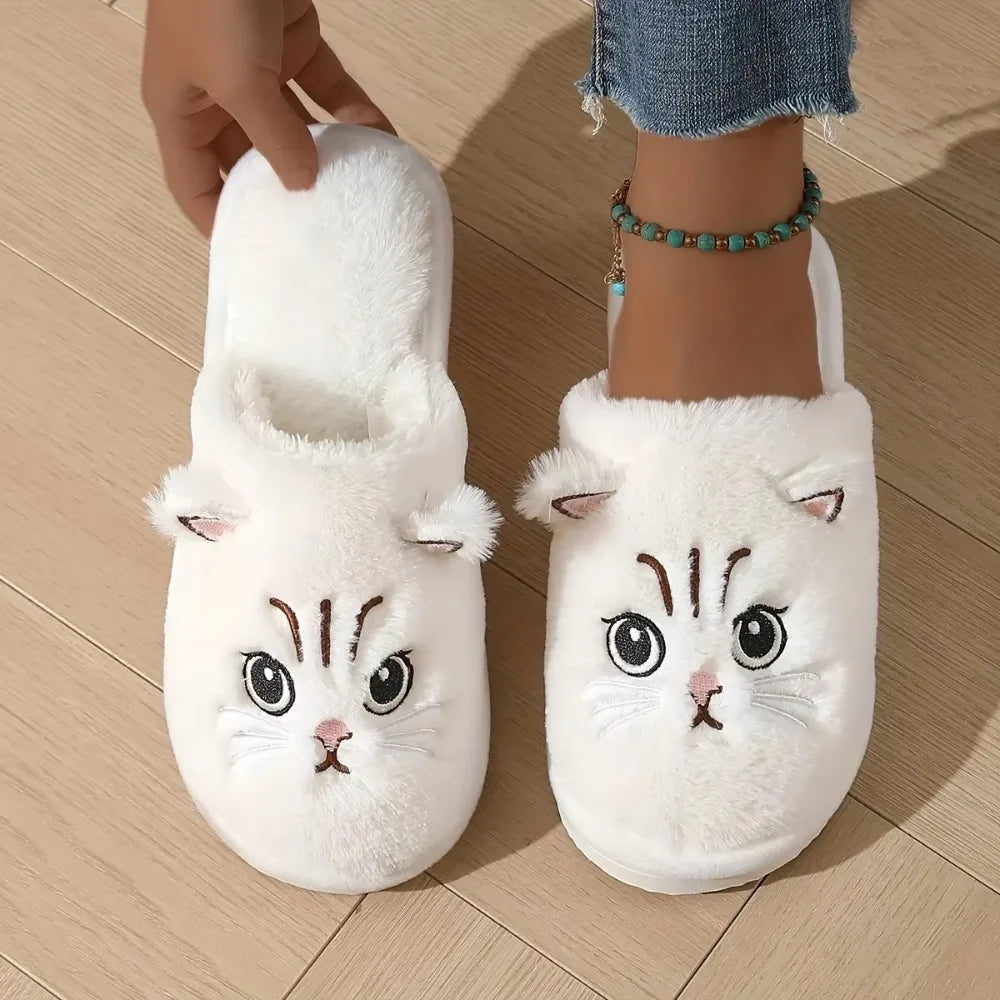 Cute Plush Cat Slippers Winter Warm Cozy Indoor House Shoes Soft EVA Sole Non-Slip Design by The Mississippi Mermaid