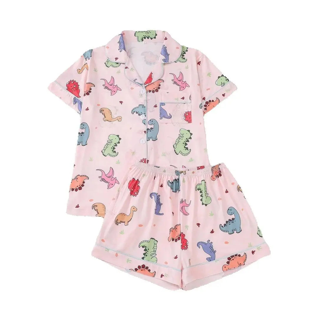 Cartoon Dinosaur Print Women's Pajama Set — Short Sleeve Top & Shorts by The Mississippi Mermaid Mercantile - view 7