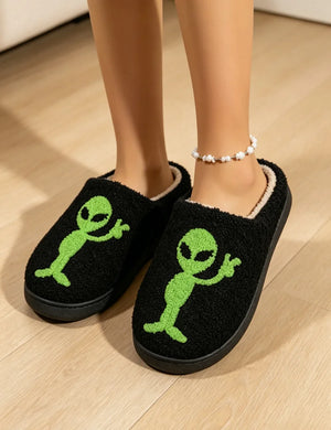 Alien Embroidered Plush Women's Slippers — Cozy Non-Slip Indoor House Shoes by The Mississippi Mermaid Mercantile - view 3