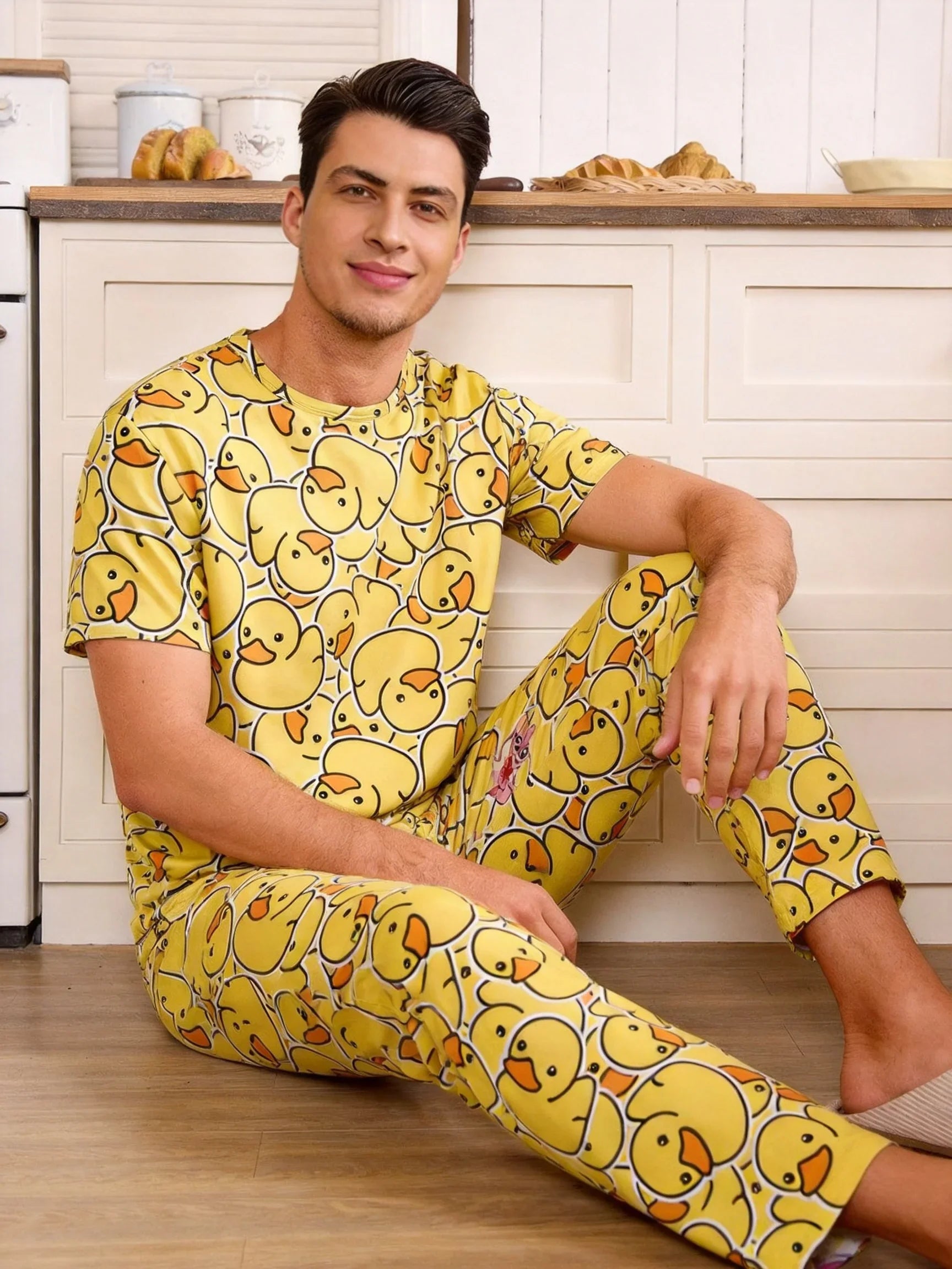 Rubber Duck All-Over Print Men's Pajama Set — Short Sleeve Top & Pants by The Mississippi Mermaid Mercantile - view 2