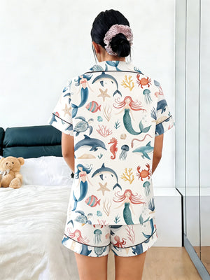 Mermaid & Ocean Friends Women's Pajama Set — Short Sleeve Top & Shorts by The Mississippi Mermaid Mercantile - view 2